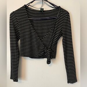 Wild Fable Striped Wrap Crop Top | Balletcore Indie Sleaze Long Sleeve S